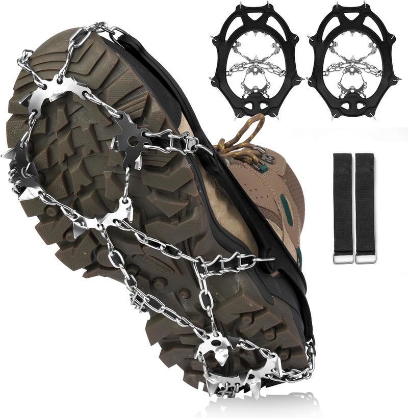 FIMXSD Crampons 19 Stainless Steel Spikes Ice Cleats for Shoes and Boots,Snow Traction Cleats Ice Grips for Hiking, Mountain Climbing,Walking,Fishing for Men & Women - Image 1